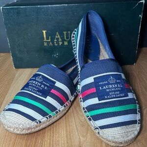 RALPH LAUREN Womens  Sz 9 B Debby Espadrilles Multicolor Canvas Nautical Flats